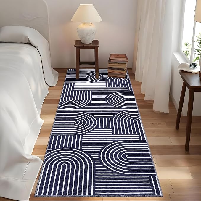 ROYHOME Modern 2x6 Hallway Runner Rug Non Slip Washable Kitchen Rug, Blue | Abstract Bath Mat, Rainbow Geometric Runners Rugs for Bedroom, Soft Long Rugs for Entryway Arch Pattern Bathroom Laundry Dorm