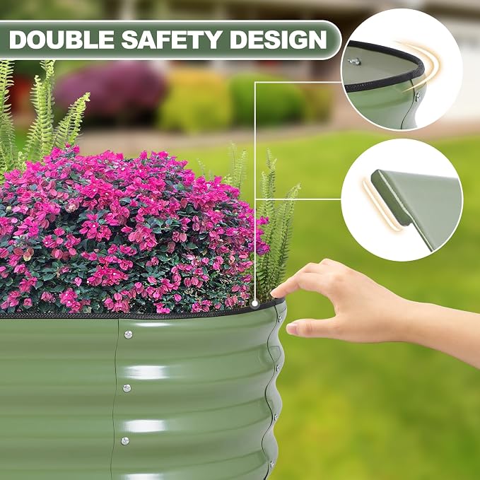Galvanized Raised Garden Bed- Planter Garden Boxes Outdoor, Raised Beds for Gardening, 4x2x1ft Metal Garden Bed Kit for Vegetables Flower, Planter Raised Bed with Protective Tape & Tools.Green-4pack