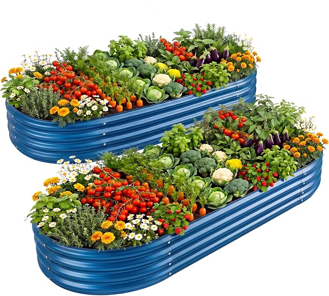 Land Guard 2 Pcs 6ft Metal Raised Garden Bed, 6 x 3 x 1 Galvanized Planter Raised Beds for Vegetables, Blue