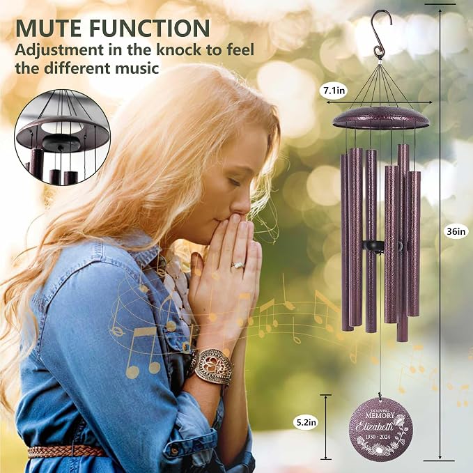 ASTARIN Personalized Memorial Wind Chime for Loss of Loved One 30/36/45 inch, Sympathy Deep Tone Wind Chimes for Mom Dad/Mother Father, Remembrance Gifts for Grief Condolence Funeral, Made in Texas