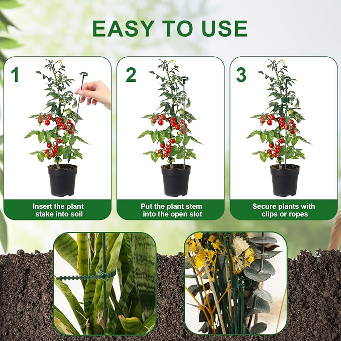 5Pack Plant Support Structures, 11'' Twig Plant Sticks with Orchid Clips Mini Scissors & Twist Ties, Flower Stakes for Plants Peony, Tomato Seedling, Marigold, Amaryllis, Sapling, Coreopsis