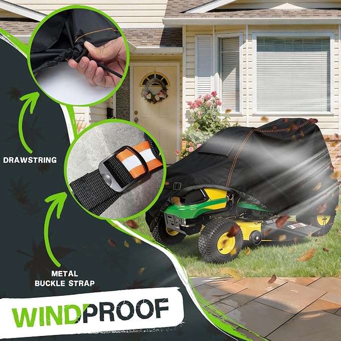 Outdoors Riding Lawn Mower Cover,Garden Tractor Cover Fits Decks up to 54" ,Lawn Tractor Cover Fit with Air Vents and Elastic Straps(Riding-72"L x 54"W x 46"H)