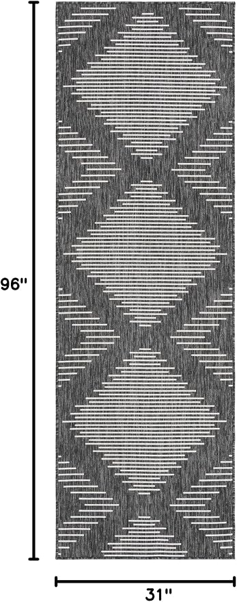 Unique Loom Outdoor Modern Collection Area Rug - Tambor (2' x 8' Runner, Charcoal Gray/ Ivory)