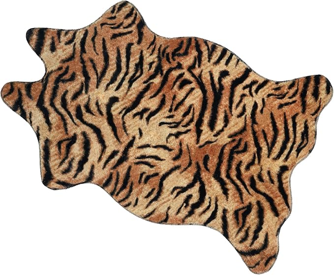 MACEVIA Tiger Printed Skin Area Rugs Western Decor for Living Room Bedroom Faux Animal Area Carpet Non-Slip Flannel Floor Mats 43.3" L x 29.5" W(3.6ft x 2.4ft)