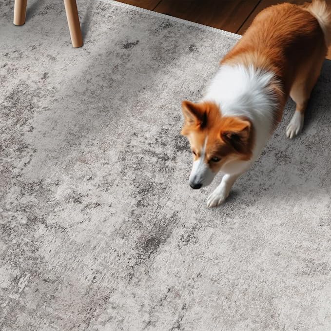 2x10 Grey Abstract Washable Rug:Non Slip Hallway Runner Rug | Soft Stain Resistant Thin Carpet, Low Pile Easy to Maintain, Perfect for Kitchen, Entryway, Bedroom and Homes with Pets