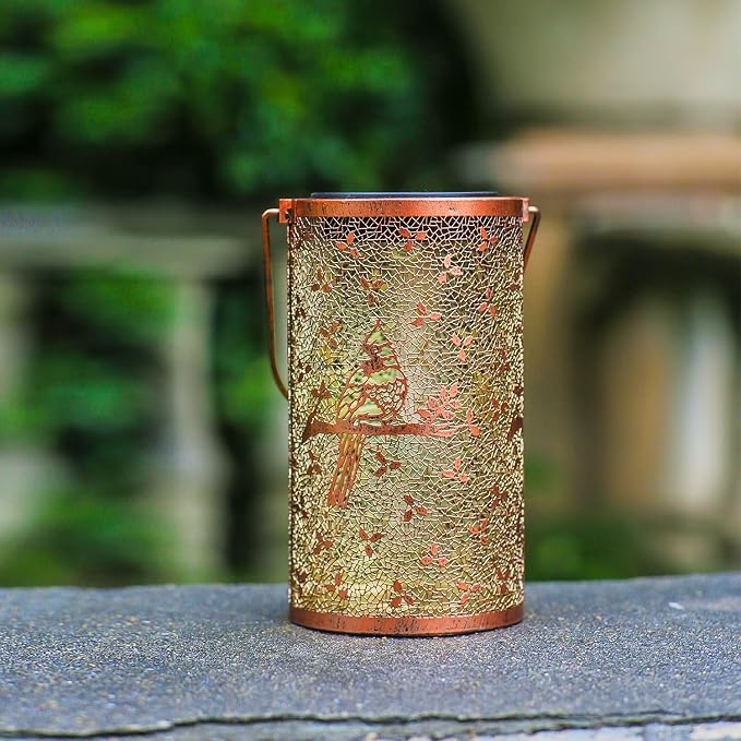 2 Pack Cardinal Outdoor Solar Hanging Lanterns Waterproof LED Solar Lights Metal Decorative Lanterns for Garden, Patio, Courtyard, Backyard, Yard Decor Unique Cardinal Gifts for Women Gardening