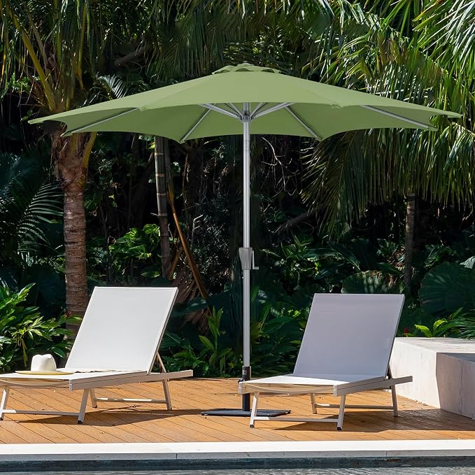 Tempera Patio Umbrellas Arc Edge Outdoor Table Market Umbrellas with Crank & Pust Button Tilt|Auto-Tilt, 8 Steel Ribs, High Color-Fastness Canopy