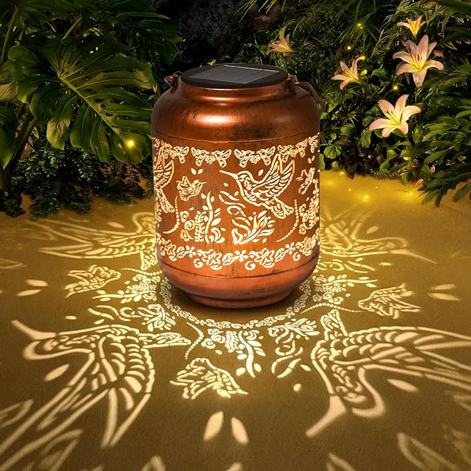 4Pack Hummingbird Solar Lanterns Outdoor Waterproof Christmas Gifts for Women Mom Grandma Garden Decor Metal Hanging Solar Lights for Yard Hummingbird Birthday Gardening Gifts