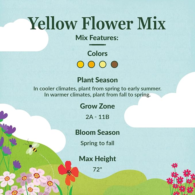 Ferry Morse Flower Seeds - Yellow Mix, Non-GMO, Full Sun - 1 lb