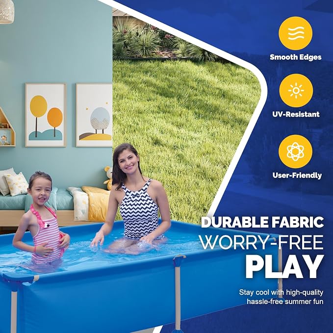DIMAR GARDEN Above Ground Swimming Pool for Adults, Outdoor Rectangular Steel Frame Swimming Pool for Backyard Lawn Family, 6.2ft x 4.2ft x 16.5in
