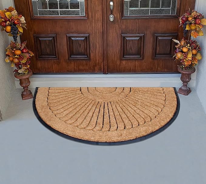 A1HC Natural Coir Doormat 36 x 72 Inch, Heavy Duty Large Front Door Mat for Outside Entrance, Non-Slip Rubber Backing, Low Profile, Durable Welcome Entry Mat, Easy to Clean - Semicircular