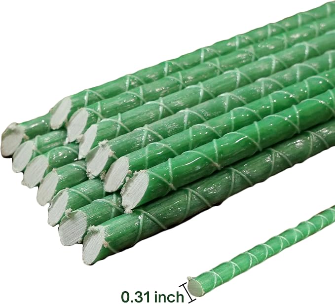 4 Ft Fiberglass Eco Friendly Garden Stakes 20 Pack (Height/Quantity Options) – Durable, Lightweight, Tomato, Tree, Strawberry, Plant, Support Fencing Stakes with Patterned Surface, Green (20, 4 Ft)