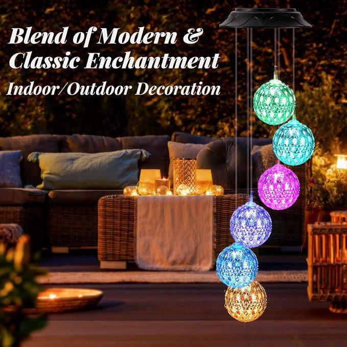 Gifts for Mothers Day, Birthday Gardening Gifts for Women Mom Grandma, Solar Lights Outdoor Decorative Solar Wind Chimes for Outside Gold Ball Garden Decor Yard Patio Porch