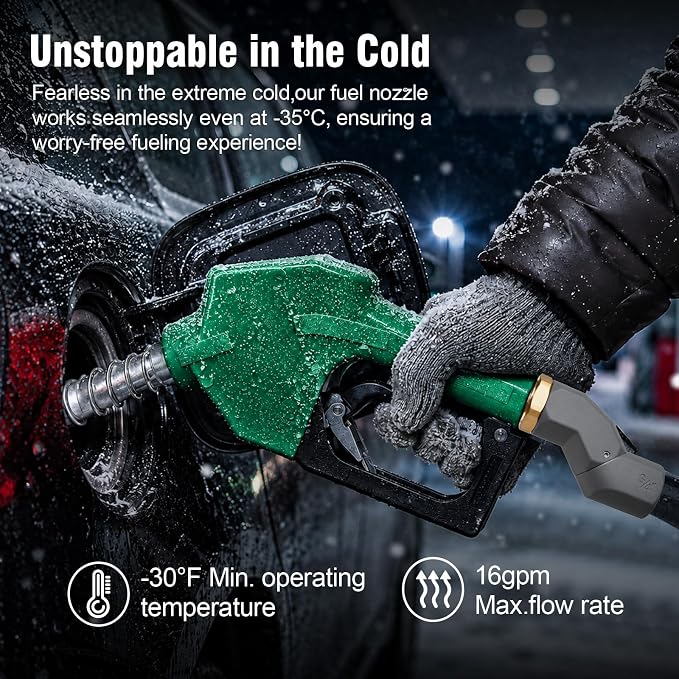 3/4" NPT Auto Shut-Off Fuel Nozzle, Gas Pump Nozzle with 3-Speed Padlock (9-16 GPM) - 360° Swivel Hose for Gasoline, Diesel, Biodiesel B20, E15 & Kerosene (GREEN)