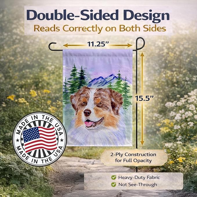 Caroline's Treasures SS8001GF Australian Shepherd Garden Flag Mailbox Flag Decorative Yard Flag Banner Outside Patio Artwork Yard Flower Beds, Garden Size, Multicolor