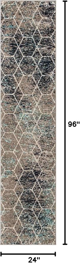 Unique Loom Trellis Frieze Collection Area Rug - Geometric (2' x 8' 8" Runner, Blue Multi/ Ivory)