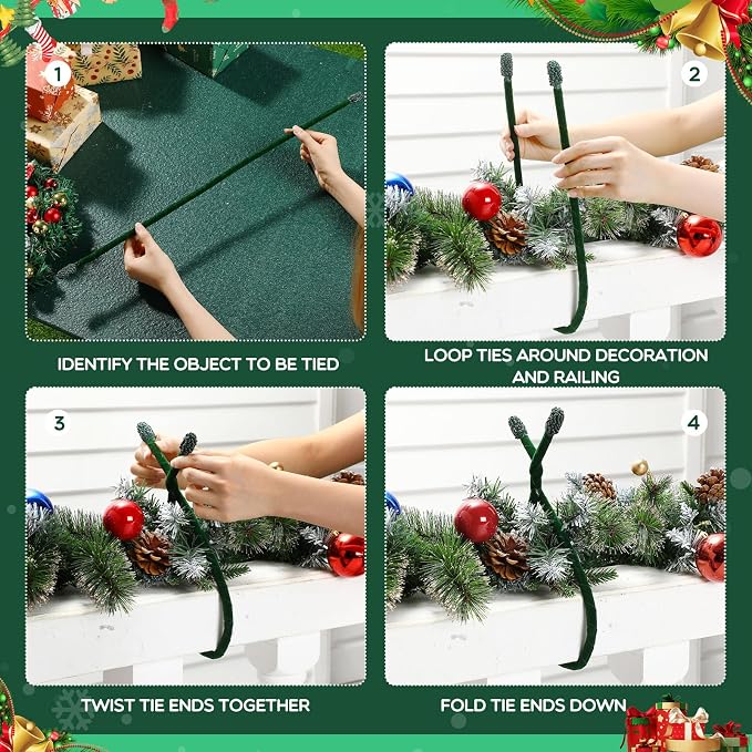 Zhengmy 16 Pcs 25 Inches Christmas Velvet Garland Ties Christmas Decorative Twist Ties for Banister Reusable and Flexible Twist for Xmas Home Decorations Holiday Craft Wrapping(Olive)