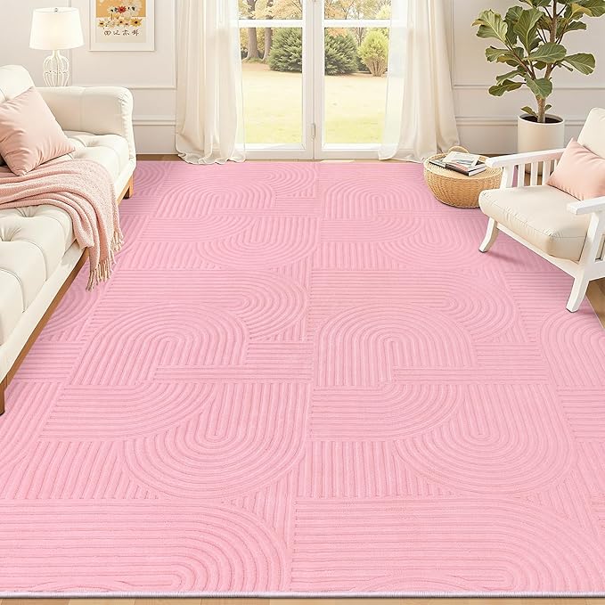 Pauwer 8x10 Area Rugs for Living Room, Modern Non Slip Washable Rug, Pink | Arch Pattern, Soft Fluffy, Neutral, Boho Accent, Solid Color Floor Carpet, For Kids Room Dining Room Nursery Entryway
