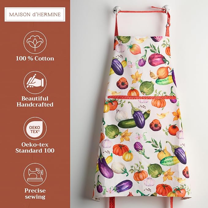 Maison d' Hermine Aprons for women with Pocket 100% Cotton (27.50"x31.50") | Adjustable Neck Strap & long ties Apron Men Chef Wedding Cooking Gardening Server Maid