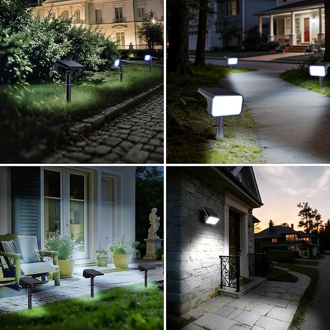 Fabrito 4 Pack Solar Spot Lights Outdoor Waterproof IP67, [108 LEDs, 4 Modes] Dusk to Dawn Spotlights with 1500mAh Battery for All Night, Landscape Lights for Tree, Yard, Pool, Pathway, Cool White