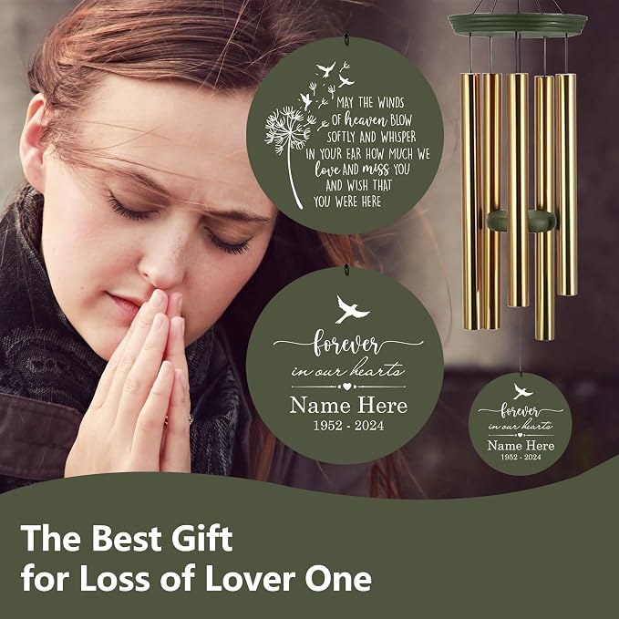Personalized 30/36 inch Wind Chimes Memorial, Deep Tone Memorial Wind Chimes for Loss of Loved One/Mom/Dad, Sympathy Gifts for Bereavement(Produced in Texas)