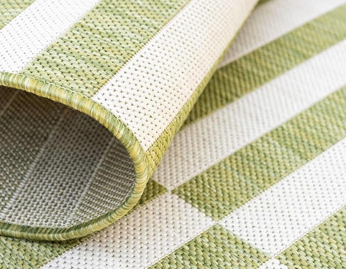 Unique Loom Outdoor Striped Collection Area Rug - Striped (7' 1" x 10' Rectangle, Green/Ivory)