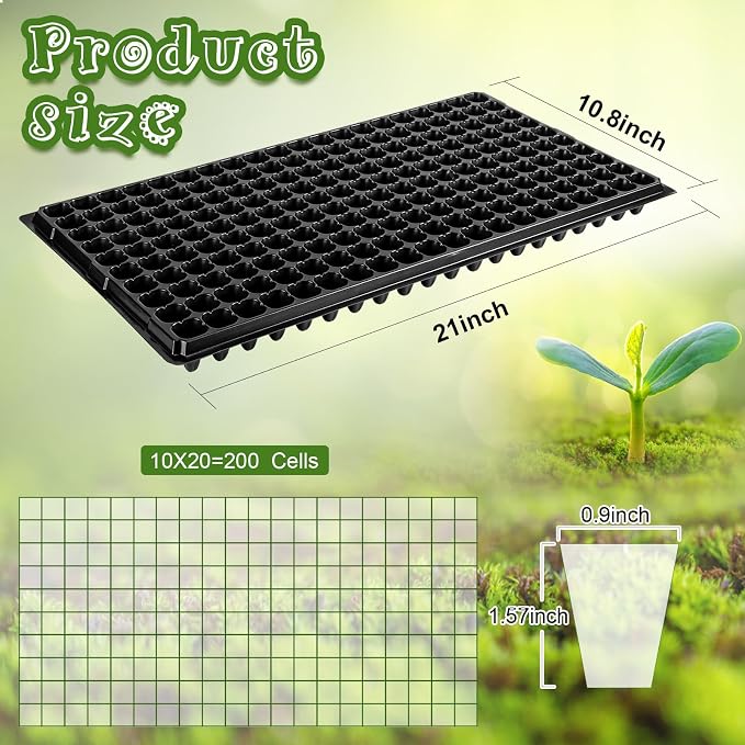 Eccliy 40 Pack 200 Cell Seedling Trays Seed Starter Kit Plant Starter Tray Durable Plastic Gardening Germination with Drain Holes Nursery Pots Mini Propagator for Growing Propagation