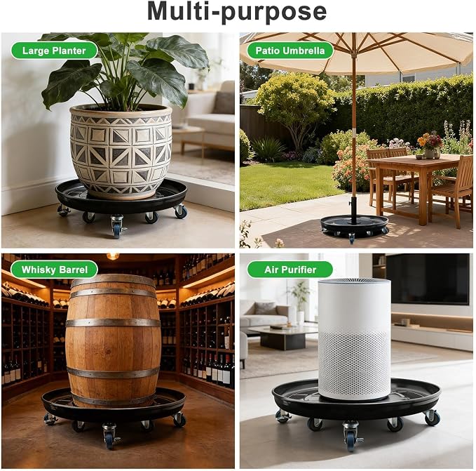 1 Pack 23 Inch Metal Plant Caddy With Lockable Wheels,Plant Stand Dolly for Heavy Planter,Wheeled Planter Saucer Tray,Rolling Plant Stand,Heavy-Duty Plant Caddy for Indoor and Outdoor(Black)