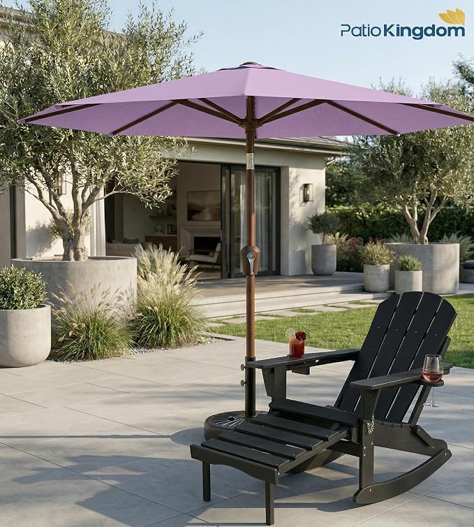 PatioKingdom 10FT Patio Umbrella with Push Button Tilt and Crank, Outdoor Market Umbrella with 8 Fiberglass Ribs, UV Protection Table Umbrella for Pool,Backyard,Garden,Deck