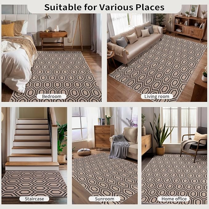 Tangsoo Easy Jute Rug 2x6 Washable Runner Rug for Hallways,Neutral Geometric Thin Non-Slip Indoor Carpet Runner Farmhouse Long Outdoor Rnner Mat for Kitchen Entryway Laundry Bedroom