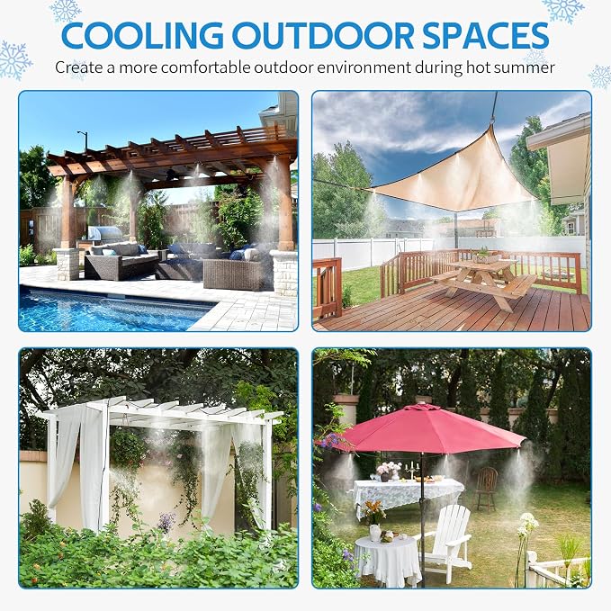 HOMENOTE Misting Cooling System, 42FT(13M) Pre-Assembled Kit with 15 Brass Nozzles & 3/4" Brass Adapter, Cooling Mister for Patio, Backyard, Pets, Garden & Greenhouse