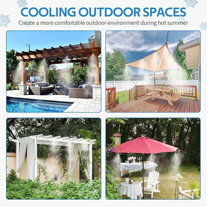 homenote Misting Cooling System 59FT (18M) Misting Line + 20 Brass Mist Nozzles + Brass Adapter(3/4") Outdoor Mister for Patio Backyard Garden Greenhouse Watering