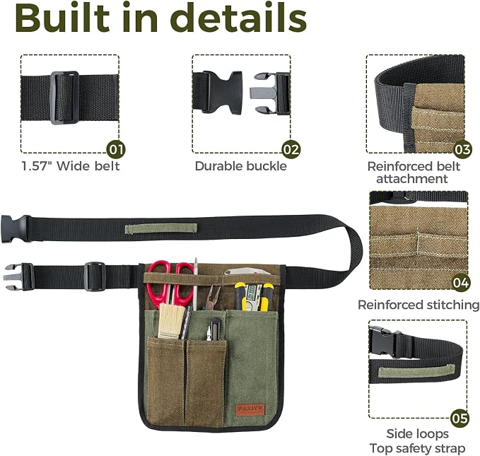 Garden Tool Belt for Women & Men, Slim Denim Garden Apron with 4 Pockets, Lightweight Adjustable Tool Pouch for Gardening, Florist, DIY & Craft, Green