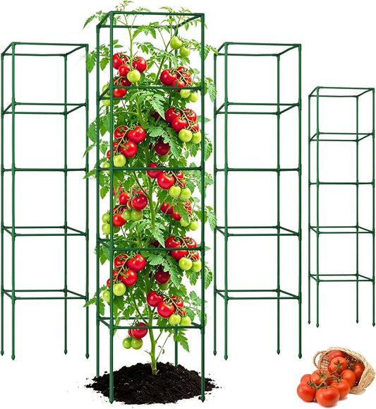 ZeeDix 72 Inches Heavy Duty Tomato Cages, 4 Pack Square Adjustable Tomato Trellis with 40Pcs Clips, Extra Tall Plant Support Stakes for Climbing Vegetables, Flowers, Raised Garden Bed & Pots