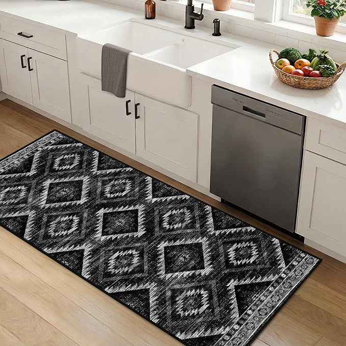 2'x4' Washable Area Rug for Living Room Bedroom Black | Soft Western No Slip Low Pile Print Foldable Indoor for Kitchen Dining Room