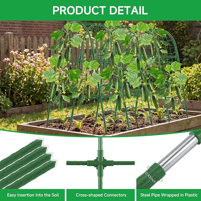 Cucumber Trellis for Raised Bed, 48x65 Inch U-Shape Garden Trellis for Outdoor Climbing Plants, Rust-Resistant Arch Plant Support Vegetable Trellis for Cucumber Tomato Pea Zucchini, Squash
