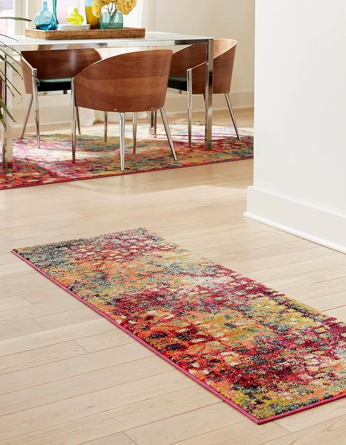 Unique Loom Jardin Collection Colorful, Vibrant, Abstract, Modern Area Rug (2' 7 x 12' 0 Runner, Multi/Blue)