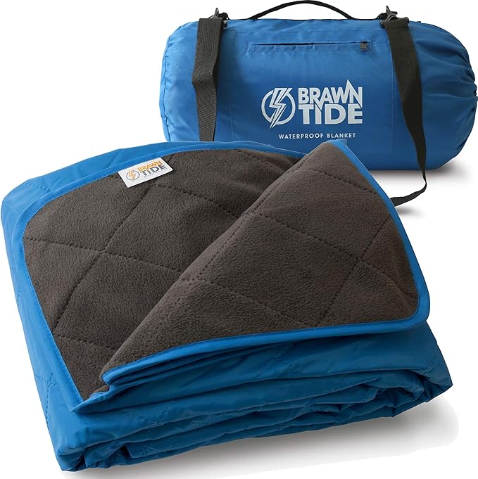 BRAWNTIDE Large Waterproof Outdoor Blanket, Extra Thick Fleece, Warm, Windproof & Sandproof, Quilted Stadium Blanket for Sports Events, Beach, Camping, Picnics, Dogs & Car, 82" x 55