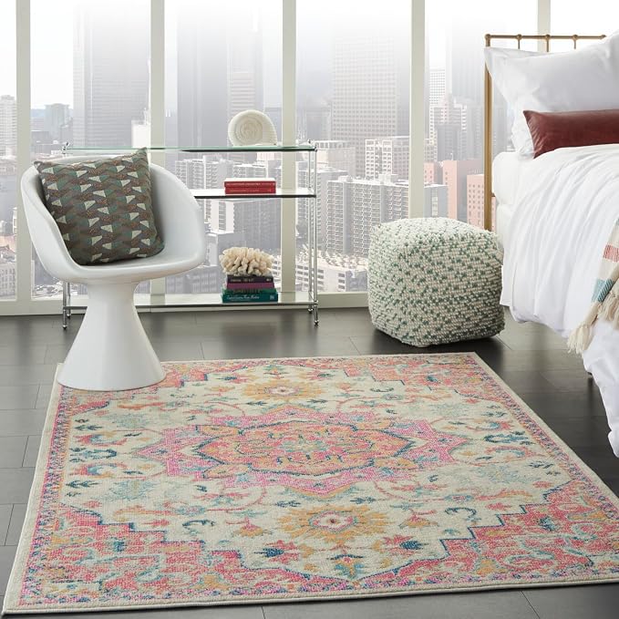 Nourison Home Passion Ivory Pink 3'9" x 5'9" Area Rug - Easy Clean, Non Shedding, Bed Room, Living Room, Dining Room, Kitchen (4' x 6')