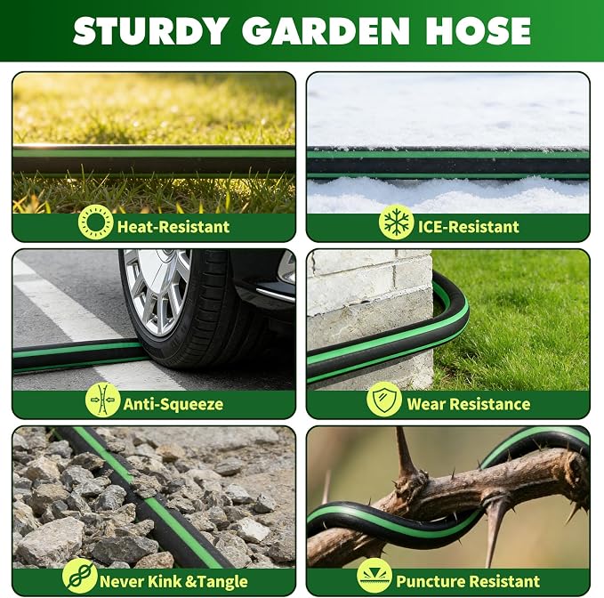 Gardentime Non-Expanding Garden Hose 25FT Flexible No Kink Water Hose, Leakproof Hybrid 5-Layer TPV with 3/4" Connectors & 10 Function Spray Nozzle, Lightweight Portable Water Pipe for Lawn Yard