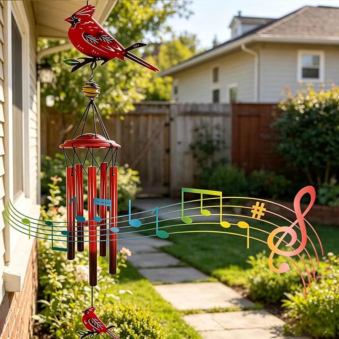 Hummingbird Wind Chimes Outdoor for Men/Women/Dad/Grandpa Birthday Gift Memorial Gift Metal Chimes Decor for, Home, Lawn, Porch, Patio, Garden Decor, Yard Decoration (Red Bird Station)