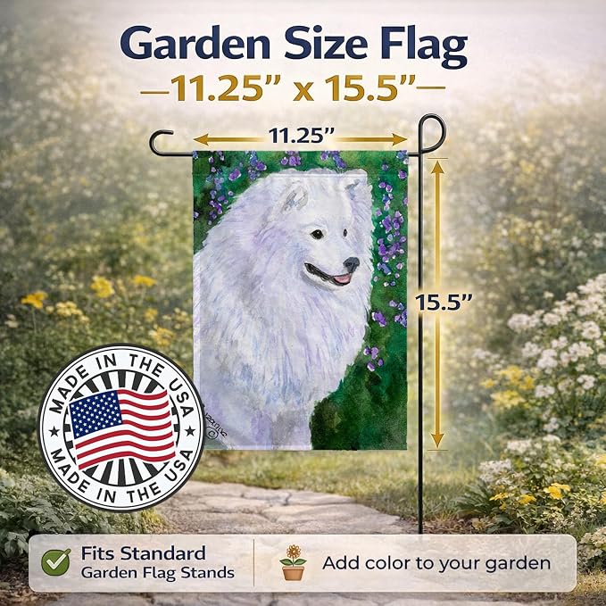 Caroline's Treasures SS8965GF American Eskimo Garden Flag Mailbox Flag Decorative Yard Flag Banner Outside Patio Artwork Yard Flower Beds, Garden Size, Multicolor