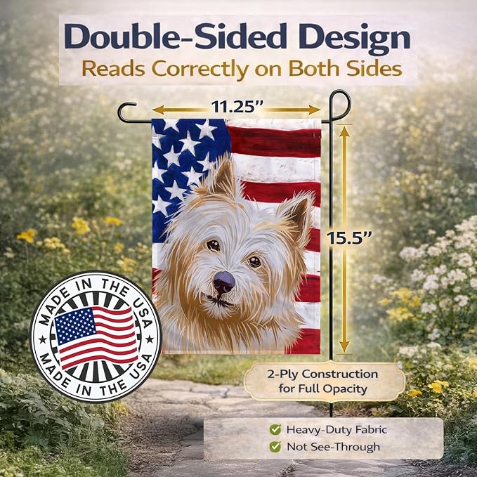 Caroline's Treasures CK6633GF Norwich Terrier Dog American Flag Garden Flag Mailbox Flag Decorative Yard Flag Banner Outside Patio Artwork Yard Flower Beds, Garden Size, Multicolor