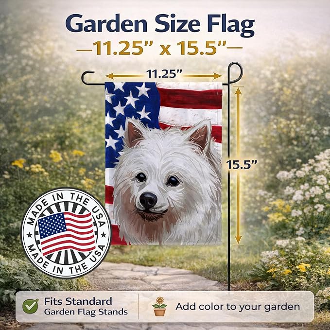 Caroline's Treasures CK6748GF Volpino Italiano American Flag Garden Flag Mailbox Flag Decorative Yard Flag Banner Outside Patio Artwork Yard Flower Beds, Garden Size, Multicolor