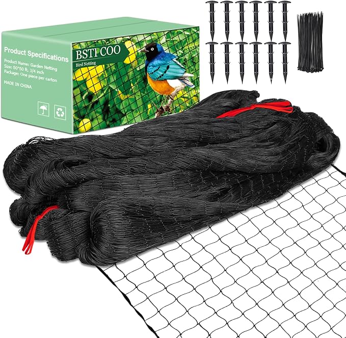 BSTPCOO Bird Netting 50'x50 Hawk Net to Protect Chickens, Nylon 3/4" Mesh Poultry Netting for Chicken Coop Roof, Trellis Netting for Fruits Trees Plant