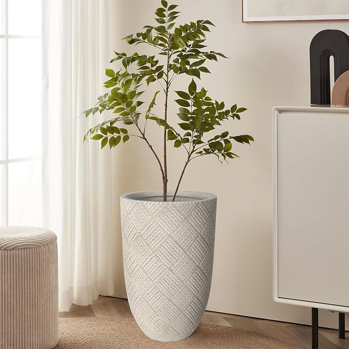 Oakrain Large Rustic Planters for Indoor Plants, 17.7" Tall Decorative Planter Pot with Drainage Hole, Modern Floor Vase for Home Decor, Living Room, Entryway, Beige