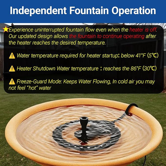 Upgrade Bird Bath Heater De-icer with Fountain Water Pump 200W Heated Bird Baths for Outdoors in Winter Thermostatically Controlled Upgrade 6ft Chew-Proof Cord for Garden Patio Backyard
