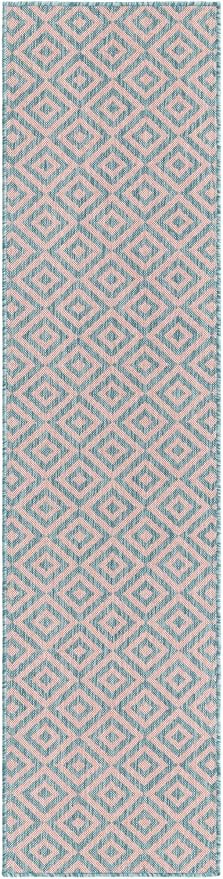 Unique Loom Jill Zarin Jill Zarin Outdoor Collection Area Rug - Costa Rica (2' x 8' Runner, Pink and Aqua/Light Blue)