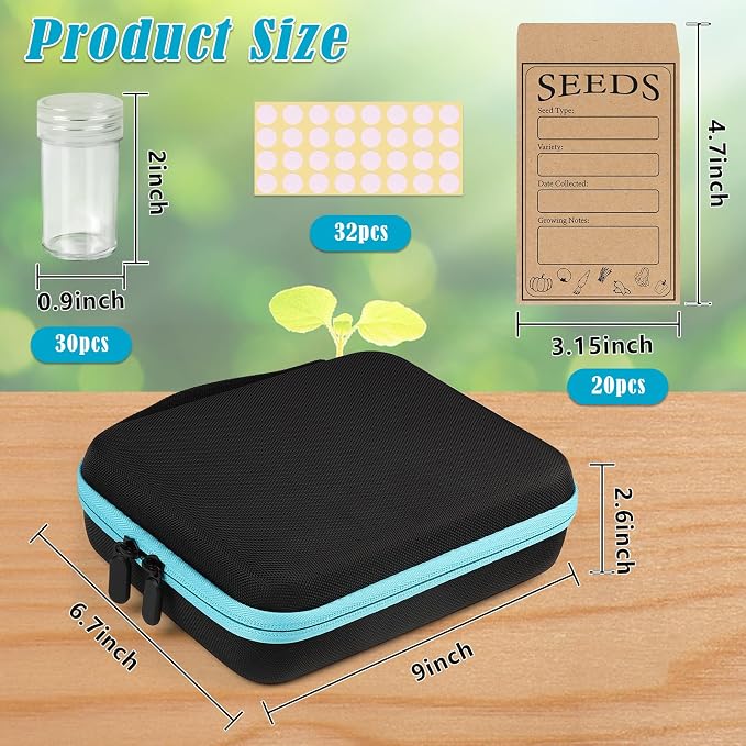 30 Slots Seed Storage Organizer with 20 Seed Envelopes, Sturdy Seed Organizer Storage Box with Zipper Bag Label Stickers(Seeds not Included), Seed Storage Container for Flower Plants Garden