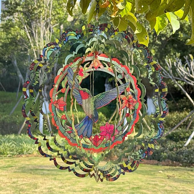 Eandisom Wind Spinners Outdoor Hummingbird - Birthday Gifts for Women Mom Grandma, Hanging Wind Spinner 12 inch 3D Wind Sculptures for Garden Decor for Outside, Patio, Yard, Outdoor